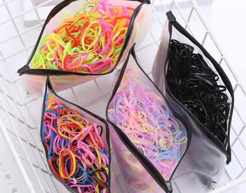500 Peças de Elástico De Cabelo Feminino Descartável Multicolorido - Virtualize Shop